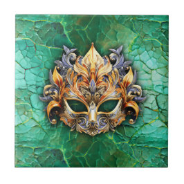 Decoratief Masker op Helder GroenGooi Kussen Tegeltje