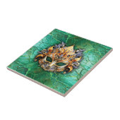 Decoratief Masker op Helder GroenGooi Kussen Tegeltje (Zijkant)