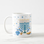 Decoratief Menorah Hanukkah Holiday Koffiemok<br><div class="desc">Viel het festival van Lichten met deze decoratieve Chanoekah-mok. Een Hanukkah-scène met een menorah,  sufganiyot (donuts),  droidels en olijftakken wordt gesmolten in een waterverf-effect. Gebruik bij Hanukkah of gedurende het hele jaar. Beschikbaar met overeenkomende producten.</div>