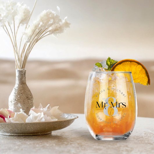Decoratief Modern Wedding Mr & Mrs ID887 Wijnglas Zonder Voet
