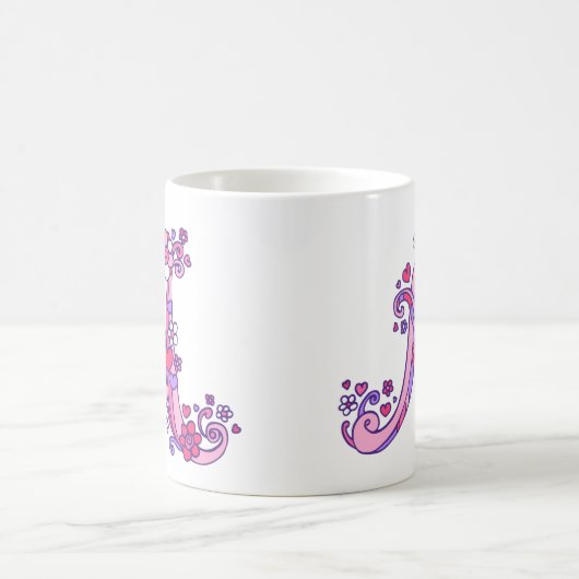 Decoratief Monogram A harten en bloemen roze mok (Center)