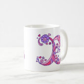 Decoratief Monogram B harten en bloemen roze mok (Voorkant rechts)