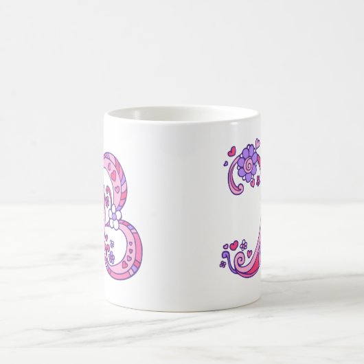 Decoratief Monogram B harten en bloemen roze mok (Center)