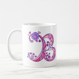 Decoratief Monogram B harten en bloemen roze mok