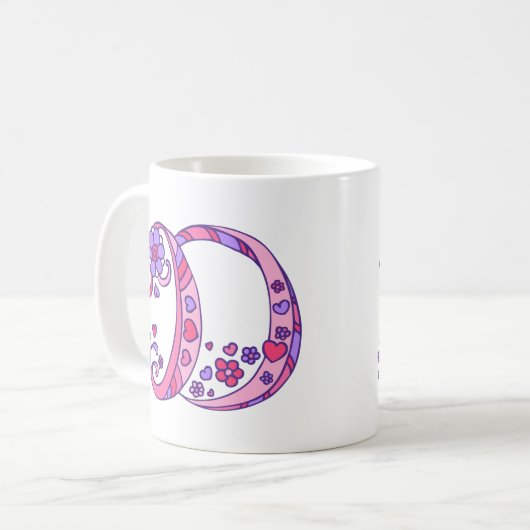 Decoratief Monogram D harten en bloemen roze mok (Voorkant links)
