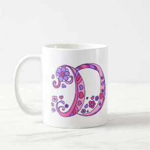 Decoratief Monogram D harten en bloemen roze mok