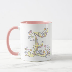Decoratief Monogram E harten en bloemen mok