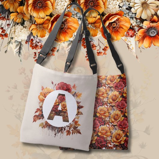 Decoratief MONOGRAM (ELKE LETTER) Herfst Bloemen Crossbody Tas