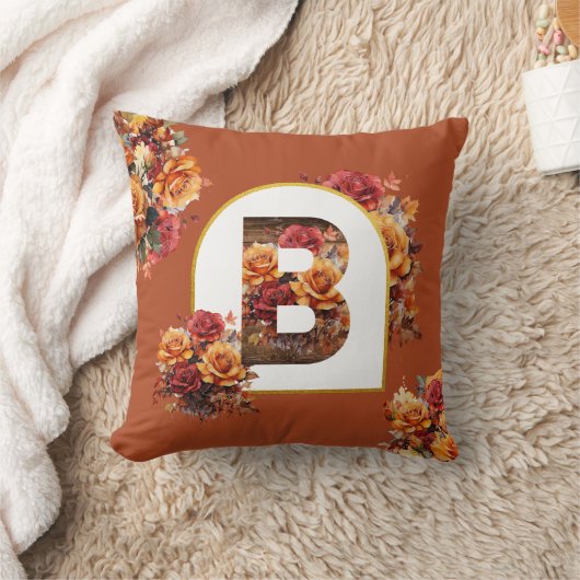 Decoratief MONOGRAM (ELKE LETTER) Herfst Bloemen Kussen (Deken)