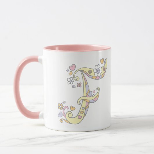 Decoratief Monogram F harten en bloemen mok (Links)
