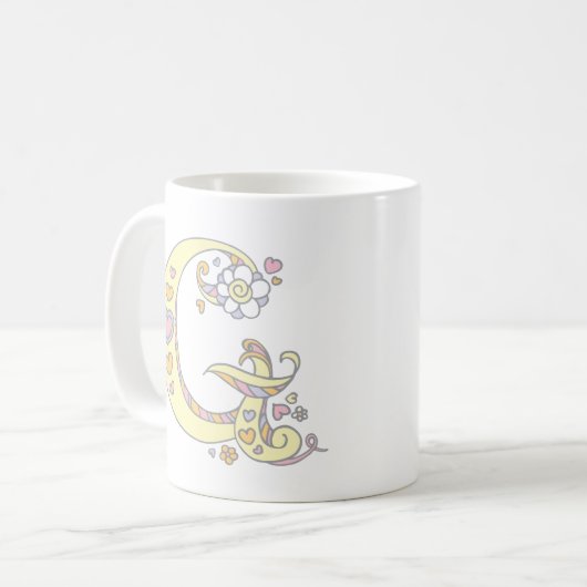 Decoratief Monogram G harten en bloemen mok (Voorkant links)
