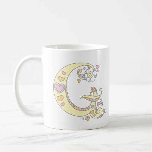 Decoratief Monogram G harten en bloemen mok (Links)