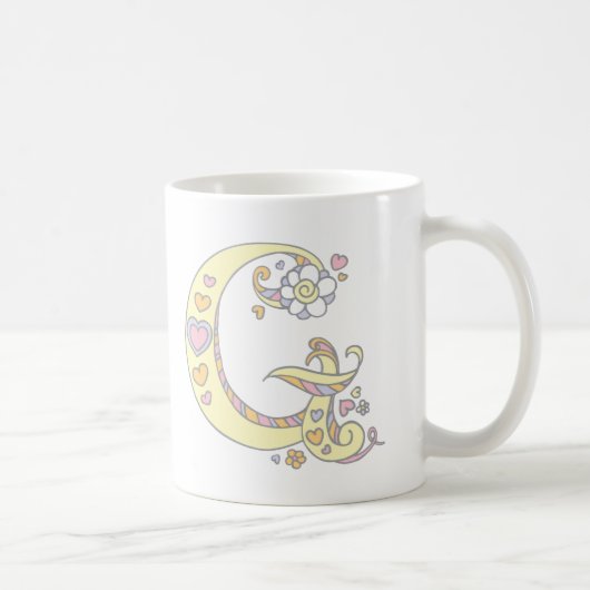 Decoratief Monogram G harten en bloemen mok (Rechts)
