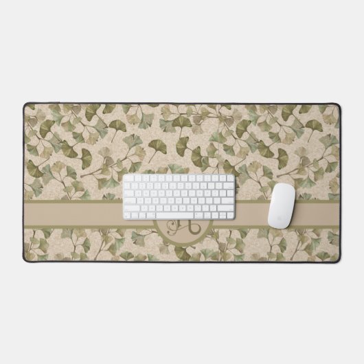 Decoratief Monogram Gedempte Aarde Kleur Ginko Bureaumat (Keyboard & Muis)