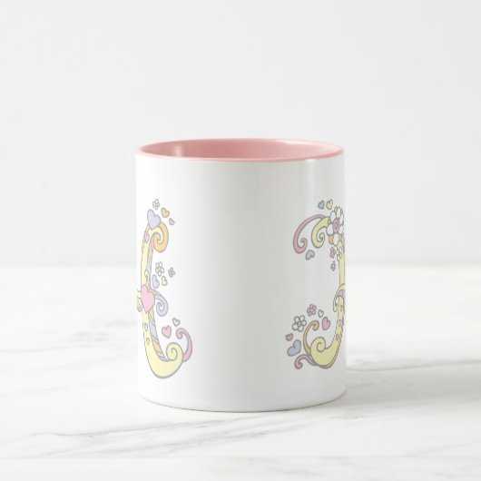 Decoratief Monogram H harten en bloemen mok (Midden)