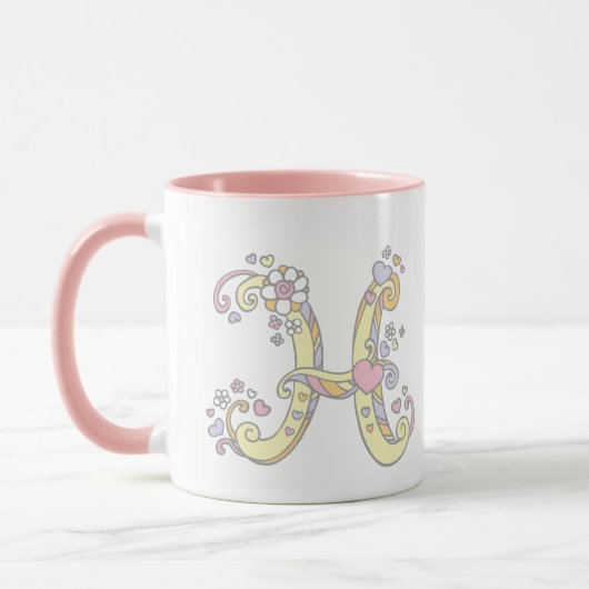 Decoratief Monogram H harten en bloemen mok (Links)