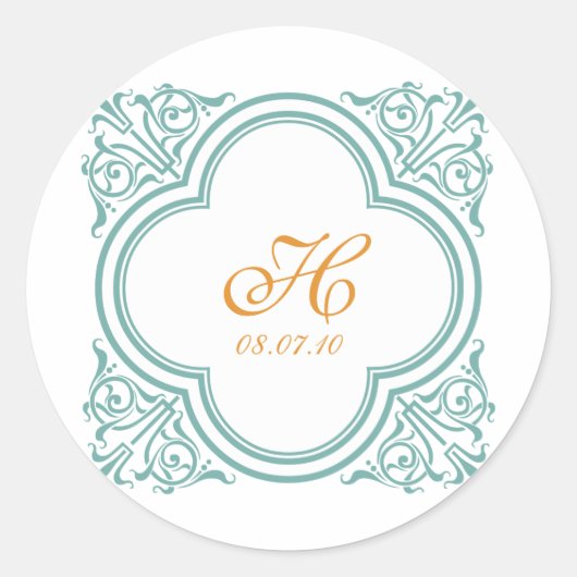 Decoratief monogram huwelijkszegel ronde sticker (Voorkant)