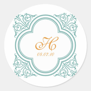 Decoratief monogram huwelijkszegel ronde sticker