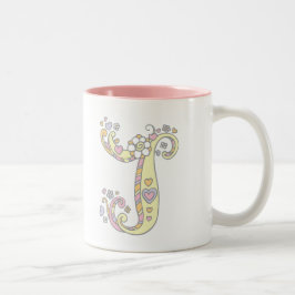 Decoratief Monogram J harten en bloemen mok