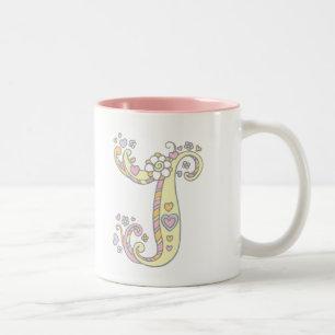 Decoratief Monogram J harten en bloemen mok