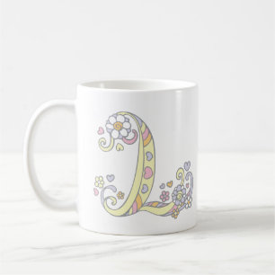Decoratief Monogram L harten en bloemen mok