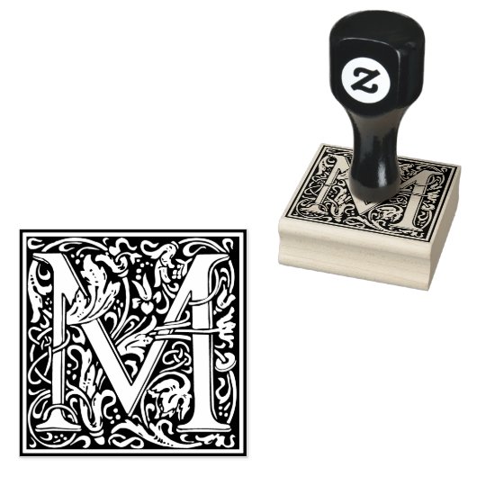 Decoratief monogram letter M Rubberstempel (Gestempeld)