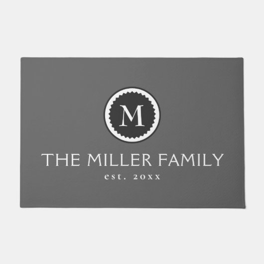 Decoratief Monogram Medallion | Grijs en wit Deurmat (Voorkant)