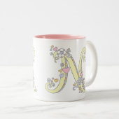 Decoratief Monogram N harten bloemen kunst mok (Voorkant rechts)