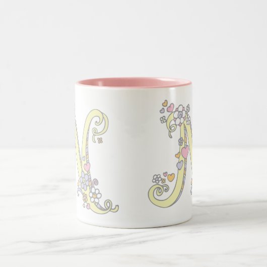 Decoratief Monogram N harten bloemen kunst mok (Center)