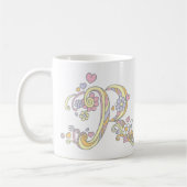 Decoratief Monogram R harten en bloemen mok (Links)