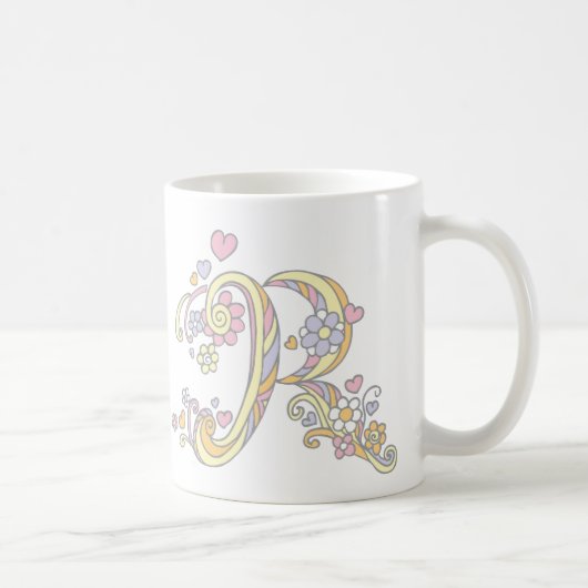 Decoratief Monogram R harten en bloemen mok (Rechts)