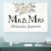 Decoratief mooi White Floral Mr & Mrs Wedding Spandoek (Beurs)