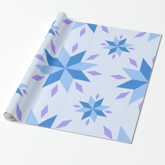 Decoratief Nederlands Snowflake Blauw Geometrisch Cadeaupapier (Uitgerold)