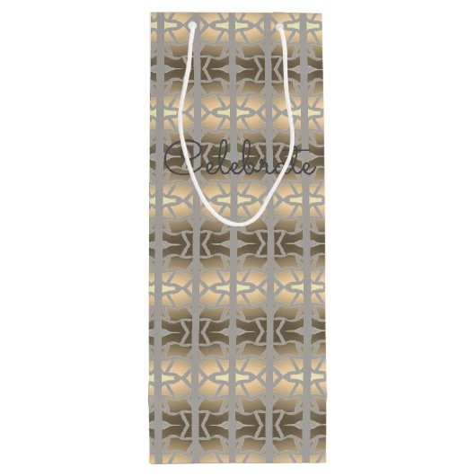 Decoratief ontworpen taupe wijn cadeautas (Achterkant)