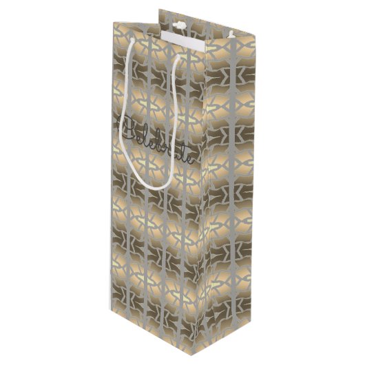 Decoratief ontworpen taupe wijn cadeautas (Voorkant Gekanteld)