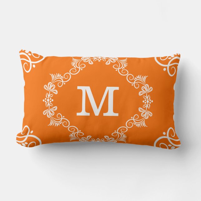 Decoratief Oranje wit aangepast monogram Kussen (Voorkant)