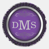 Decoratief Paars en zilverontwerp met monogram Ronde Sticker (Voorkant)