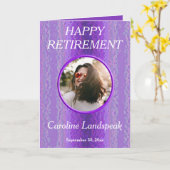 Decoratief Paars metaal 1 foto collage Retirement Kaart (Gele Bloem)