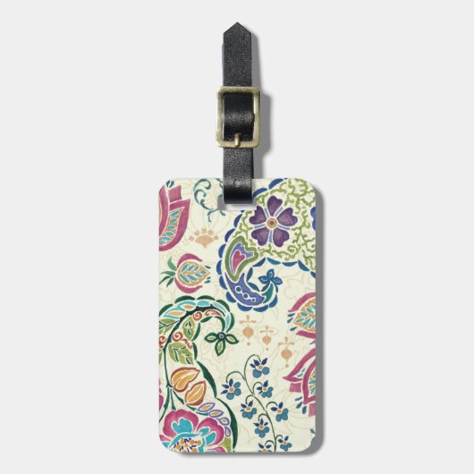 Decoratief pacock en kleurrijke bloemen bagagelabel (Voorkant verticaal)