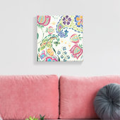 Decoratief pacock en kleurrijke bloemen canvas afdruk (Insitu (Woonkamer))