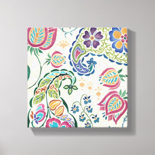 Decoratief pacock en kleurrijke bloemen canvas afdruk