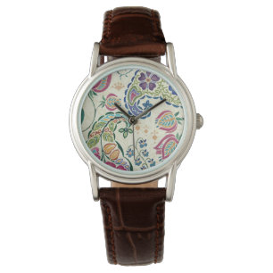 Decoratief pacock en kleurrijke bloemen horloge