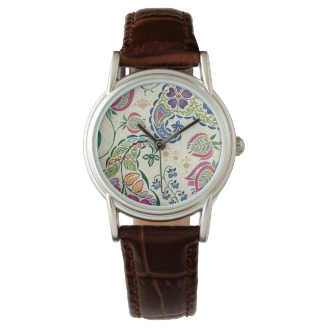 Decoratief pacock en kleurrijke bloemen horloge (Voorkant)