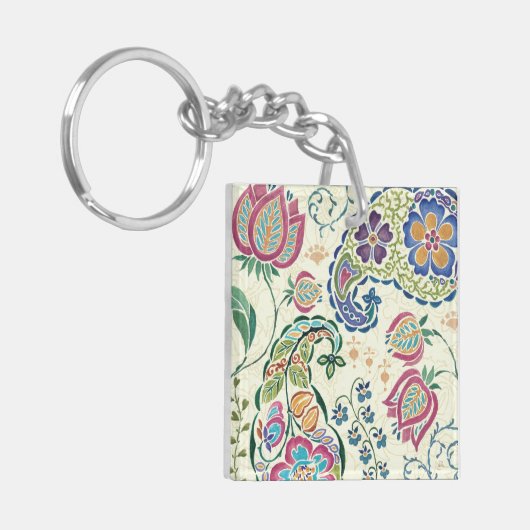 Decoratief pacock en kleurrijke bloemen sleutelhanger (Voorkant Links)