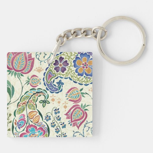 Decoratief pacock en kleurrijke bloemen sleutelhanger (Achterkant)