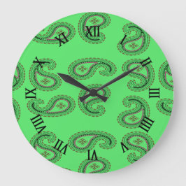 Decoratief paisley patroon op groen grote klok