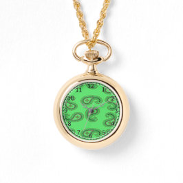 Decoratief paisley patroon op groen horloge