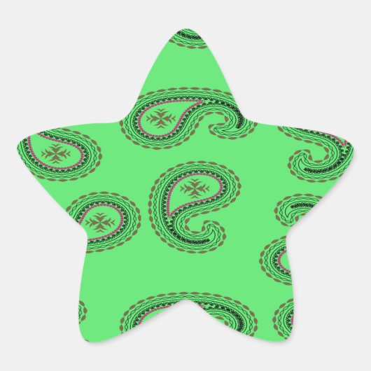 Decoratief paisley patroon op groen ster sticker (Voorkant)