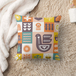 Decoratief patroon met vogels en bloemenelementen kussen