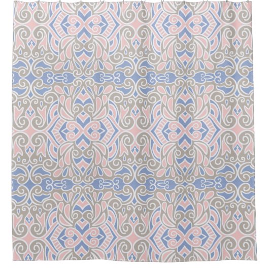  decoratief patroon roze en blauw douchegordijn (Voorkant)